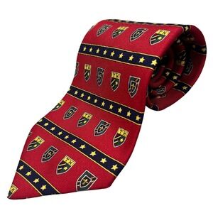 Vintage 1990's Y2K Tommy Hilfiger Crest Tie Preppy, 100% Silk,‎ Red, EUC